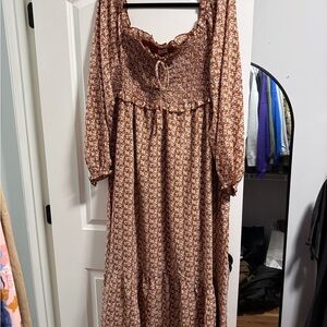 Pink Lily Brown Floral Long Sleeve Dress